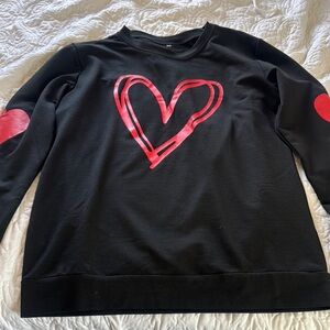Black Crewneck with Red Heart Design